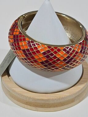 Nordstrom Sequin NYC Harlequin Enamel Bracelet - Orange & Metallic NWT